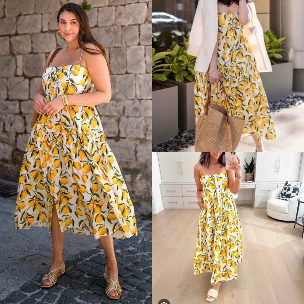 J.Crew Lemon Print Limoncello Dress Regenerative Cotton Button Midi CA663 0 - Picture 12 of 12